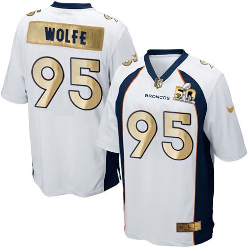 Nike Broncos #95 Derek Wolfe White Men's Stitched NFL Game Super Bowl 50 Collection Jersey - Click Image to Close